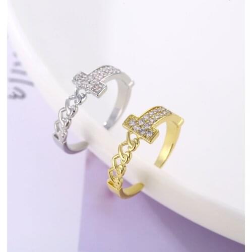 Retro Punk T-shape Letter Open Ring for Men Women Exaggerated Gold Siver Color Opening Adjustable Rings Anillo Hombre Bijoux
