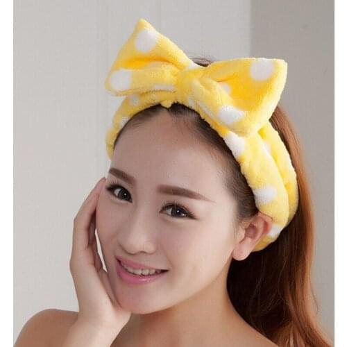 Lovely Big Bow Dot Striped Soft Shower Hair Band Wrap Headband Bath Make Up Plush Hair Caps