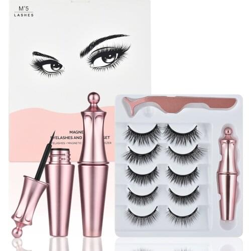 5 Pairs Magnet Eyelash Magnetic Liquid Eyeliner Magnetic Lashes & Tweezer Set Waterproof Long Lasting Eyelash Extension makeup