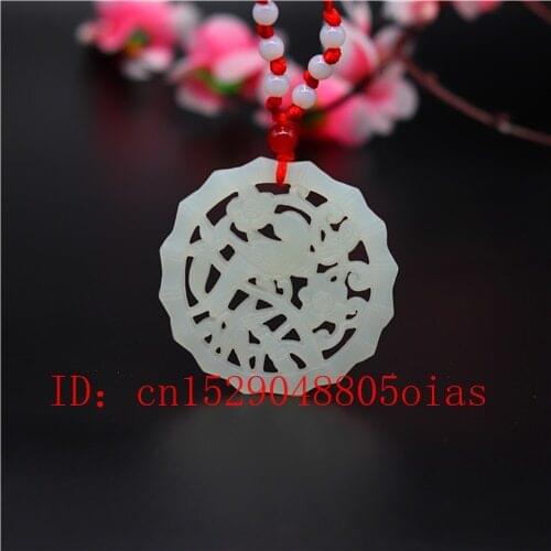 Natural White Chinese Jade Flower Bird Pendant Necklace Charm Jewelry Double-sided Carved Amulet Fashion Gifts for Her