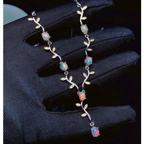 New natural opal necklace women 925 silver necklace fire color super shiny luxury elegant style