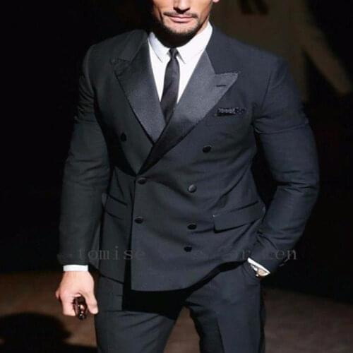 New Arrival 3 Pieces Mens Suit Custom Bridegroom dress Men Suits Charcoal Wedding Suits Men Double Breasted Suits Groom Tuxedo