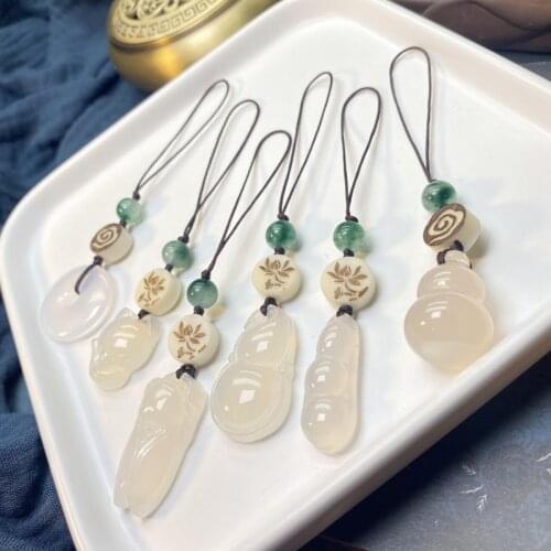 Original DIY gourd phone pendant personality jade pendant creative Chinese style mobile phone chain short fox safe buckle rope