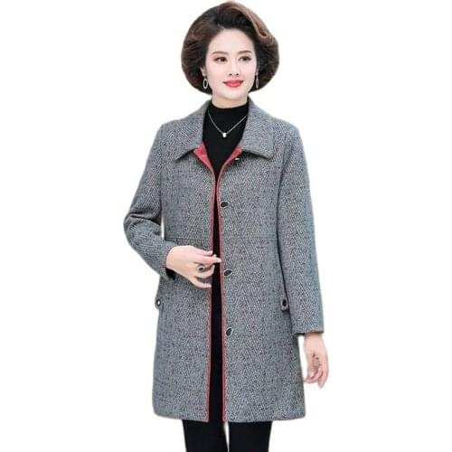 2021Autumn Winter New Women Woolen Jacket Middle Aged Loose Mid Long Windbreaker Coat Female Thicken Plus Velvet Overcoat R1350