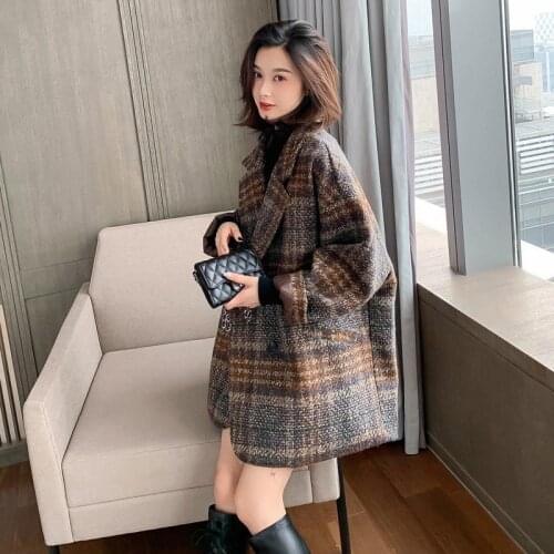 Autumn Winter Korean Overcoat Women Vintage Woolen Coat Loose Coats Female Jacket Two-buttons Turndown Collar Outerwear X199