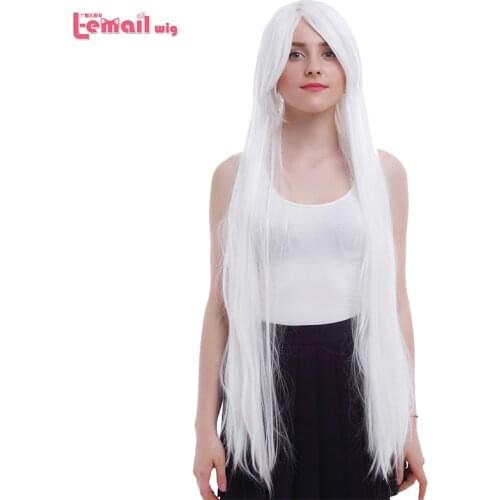 L-email wig Brand New Long Straight Cosplay Wigs 100cm/39.37inch White InuYasha Sesshoumaru Synthetic Hair Cosplay Wig Halloween