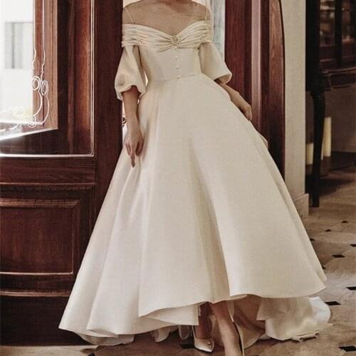 Off Shoulder Satin Victorian Wedding Ball Gowns Bow Factory Price REAL PHOTO Custom Made Open Back Vintage Princess Bridal Dress