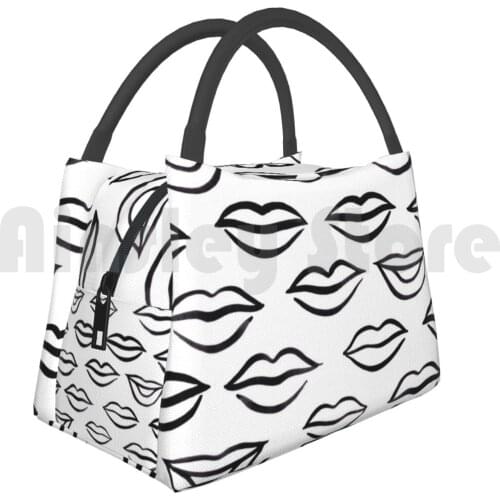Portable Insulation Bag Lips Galore! Lip Lips Mouth Ink Black And White Pattern Modern Cool Rad Hipster Hip Young