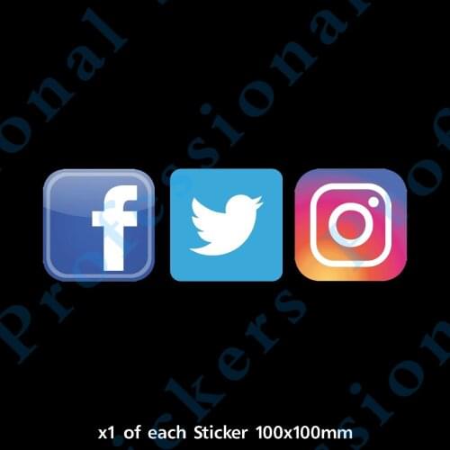 Warning sign Social Media Icons - Facebook, Instagram, Twitter - Shop, Van, Car (CC006) Waterproof Vinyl Motorcycle Decals