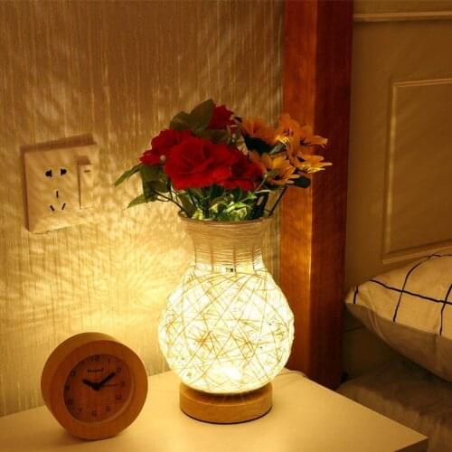 Nordic Bedside Counter Vase Table Lamp Bedroom Creative Modern Rattan Night Light Romantic Warm Wedding Room LED Desk Lamp