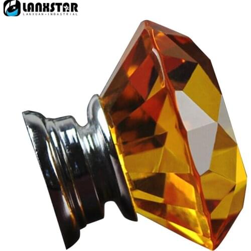 Luxury Amber Color Diamond Crystal Glass Zinc Alloy Drawer Cabinet Wardrobe Door Pull Handle Knobs