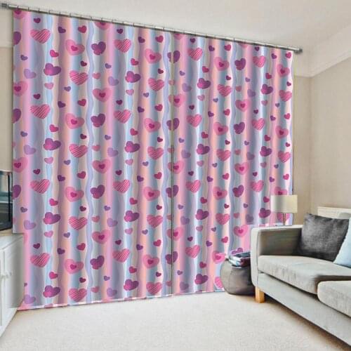Pink curtains heart curtain 3D Curtain Printing Blockout Polyester Photo Drapes Fabric For Room Bedroom