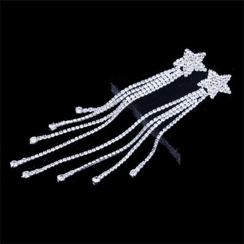 Sexy Ladies Rhinestone Five-pointed Star Long Tassel Earrings Fashion Party Geometric Tassel Pendant Ear Jewelry Accessories