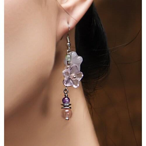 New Original handmade waterlemon crystal dangle earrings ,New Ethnic earrings jewelry humble vintage crystal earrings purple