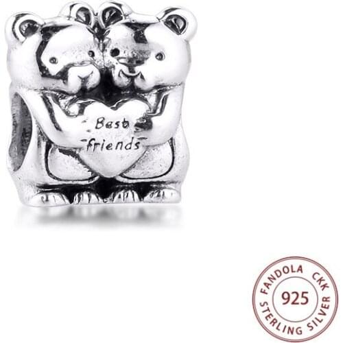 100% 925 Sterling Silver Best Buddies Friends Charms Beads Fit Pandora Bracelet Women Diy Jewelry Making kralen