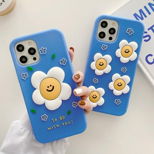 Super Cute 3D Smiley flowers Soft Silicone Case For iphone 12 Pro Max X 8 7 6s plus SE 2020 XS XR 11Pro Max Fashion Daisy Cover