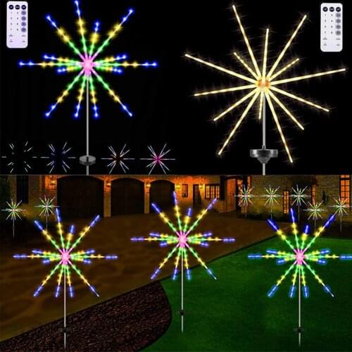 Solar Garden Lights Outdoor, 112 LEDs Solar Fireworks Lights Starburst Lights with Remote 8 Modes Waterproof LED Solar Lights