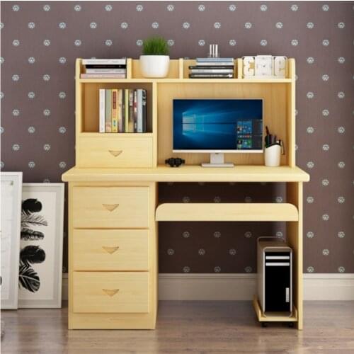 Solid wood computer desk desktop home desk bookshelf combination one simple childrens writing desk student learning desk