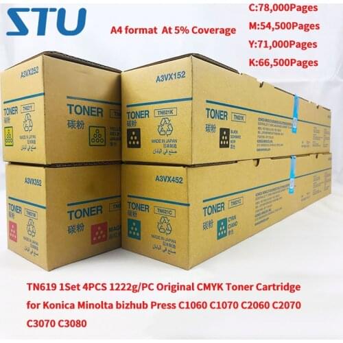 TN619 1Set 4PCS 1222g/PC New Original CMYK Toner Cartridge for Konica Minolta Press C71hc C1060 C1070 C2060 C2070 C3070 C3080