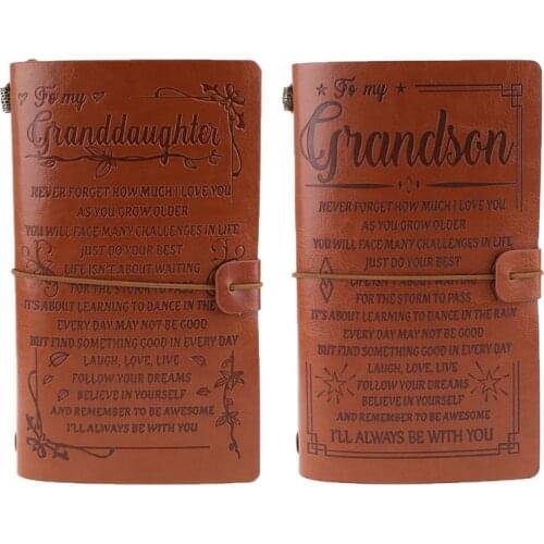 Vintage Engraved Faux Leather Journal Notebook Diary to Grandson Granddaughter Travel Notepad 32CB