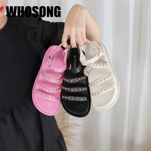2021 Women Sandals Woman Shoes Chain Shoes Ladies Beach Sandalias Female Black Brand Sandals Platform Flats Zapatos De Mujer New