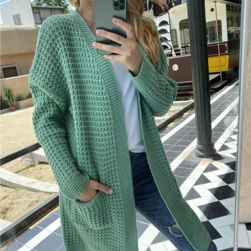 Womens Sweater Oversized Knitted Cardigan Autumn Hollow Long-sleeved Pocket Sweaters Female 2021 Causal Office Lady Cardigans