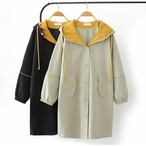2020 Oversize hooded trench coat women spring autumn long outerwear fashion female loose casual tops windbreaker plus size G907