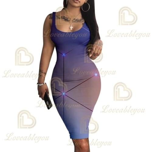 Summer 2021 Casual Robe Women Starry Sky 3d Print Sleeveless Slim Sexy Pencil Dress Thin Summer Female Dress Vestidos