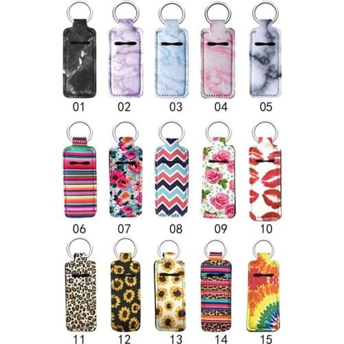 1PC Colorful Neoprene Chapstick Holders Lipstick Cases Cover Portable Balm Holders Marble Style Keychain Party Gifts