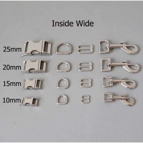 10Sets/Lot 10mm 15mm 20mm 25mm Metal D Ring Sider Adjuster Belt Buckle Hook For Cat Dog Collar Leads Rope Clip Clasp Accessory