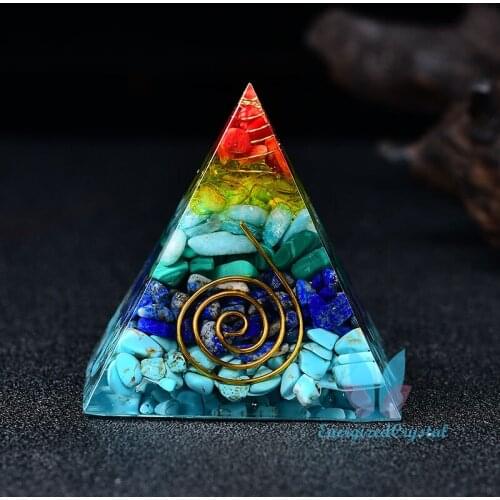 2.36‘’ Orgone Pyramid Multi-colored Gravel Stone Quartz Reiki Meditation Crystal