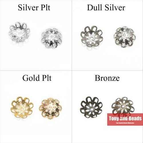 200Pcs=1Lot ! ) Free Shipping Jewelry Finding 10MM Flower Filigree End Beads Caps Gold Silvers Bronze Nickel Plated No.BC2