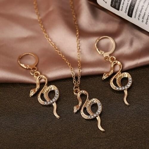 2021 Punk Snake Pendant Necklace & Earring for Women Golden Color Unique Hip Hop Neck Jewelry Set Statement Popular Necklace