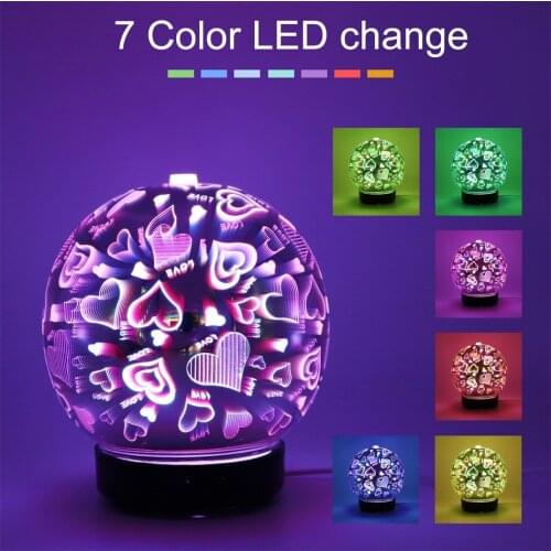 3D Firework Glass Air Humidifier with 7Color Led Night Light Aroma Essential Oil Diffuser Mist Maker Ultrasonic Humidifier