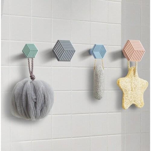 4Pcs/Set Creative Towel Hook Plastic Door Hanger Self Adhesive Wall Hook Coat Hat Key Racks Wall Home Decor