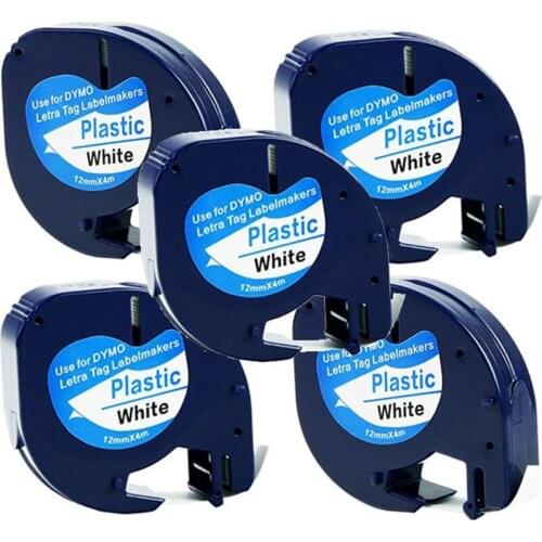 5PK Free shipping Dymo LT plastic 91201 12mm x 4m 1/2" W X 13' L for dymo Letratag label