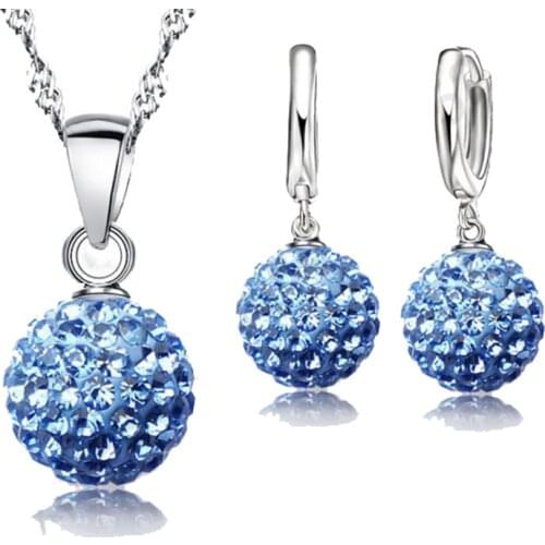 925 Sterling Silver Jewelry Set For Women Crystal Ball Shiny Brillant Casual Pendant Necklace Hoop Earrings Big Promotion Hot