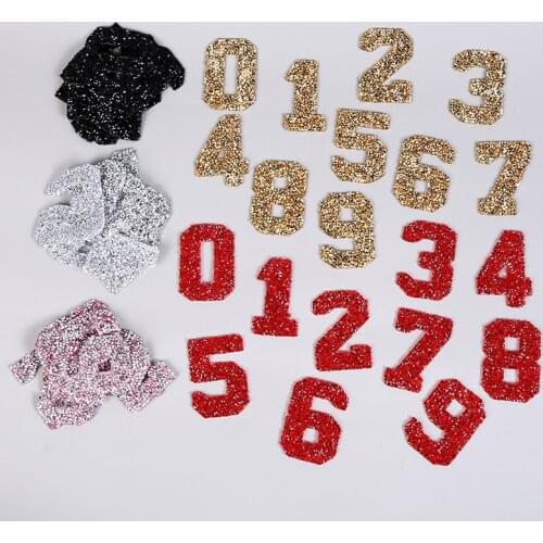 Pink Number 0 1 2 3 4 5 6 7 8 9 Hot fix Rhinestones Beaded Patch Iron on Clothes Stickers badges Garment Apparel Hat Applique