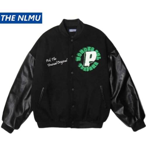 2021 HOT Hip Hop Baseball Coats PU Patchwork Bomber Jackets Mens Harajuku Streetwear Men Jacket Unisex Clothing WY908