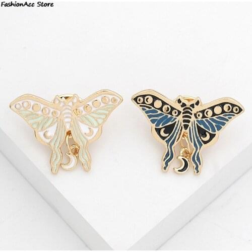 Butterfly Brooch Enamel Pins Lunar Moth Badges Moon Phases Brooches Jewelry Gift
