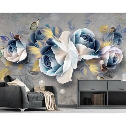 Home Decor 3d Wallpaper Three-dimensional Relief Rose European Retro TV Background Wall Decoration Silk Mural Wallpaper