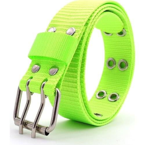 32MM Reversible Double Pin Buckle Alloy pin Metal Buckle Canvas Men and Women couple belt Jeans Fashion wild Belt