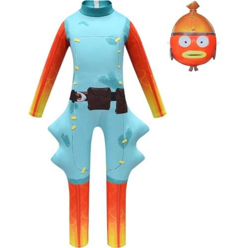 Fantasia Kids Halloween Costume Cute New Arrival Fish Jumpsuits Mask Cosplay Costumes Autumn Boys Clothing C55K240 C55K240