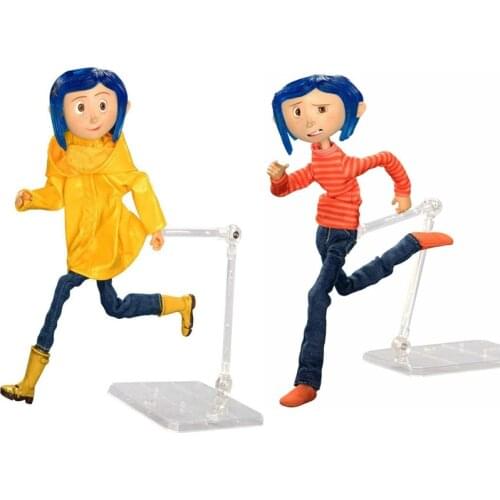 NECA Coraline Figure Striped Shirt Yellow Raincoat The Secret Door Christmas Gift Birthday Decoration Doll Toys 18cm