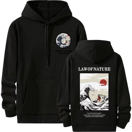 Japanese Anime Embroidery Funny Cat Wave Printed Fleece Hoodies 2021 Winter Japan Style Hip Hop Casual Sweatshirts Streetwear