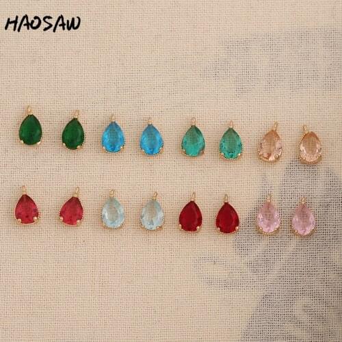 HAOSAW 6*11MM 6Pcs/Lot Waterdrop Design/Colorful Crystal Charm/Lace Cooper Jewelry Accessory/DIY Jewelry Making/Earring Findings