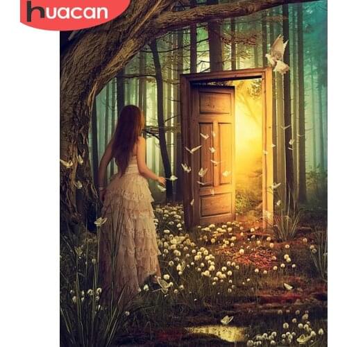 HUACAN 5D DIY Diamond Painting Fantasy Full Drill Square Round Rhinestone Kit Diamond Embroidery Landscape Door Home Decoration