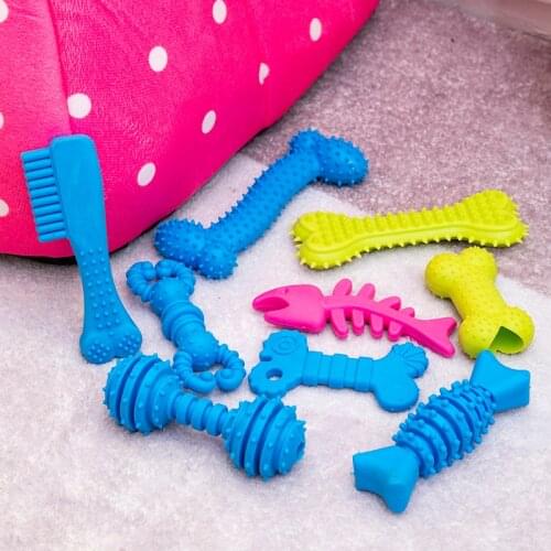 Random Color 1pc Dog Toys Bite-Resistant Clean Dog Safety Rubber Chew Puppy Training Squeaky Chewing Toy for Pet Dog Cats Toys