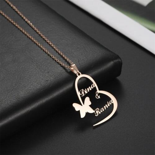 Tangula Personalized letter pendant necklace gift lover name custom necklace heart-shaped butterfly stainless steel custom