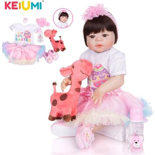 KEIUMI 23 Inch Reborn Baby Dolls Full Body Silicone Vinyl Realistic Babies Doll For Reborn Toddler Fashion Brinquedos Gift